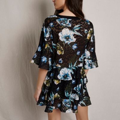 Black RI Studio floral ruffle mini dress